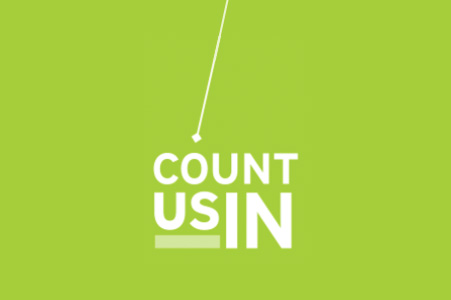 Count Us In logo on bright green background